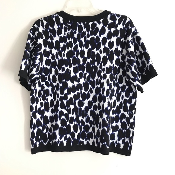 Kate Spade | Leopard Print Pullover Sweater Top Womens M Blue Knit Stretch - Picture 4 of 12